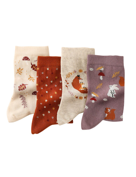 Chaussettes motif "forêt" - lot de 4 paires (caramel / violet)