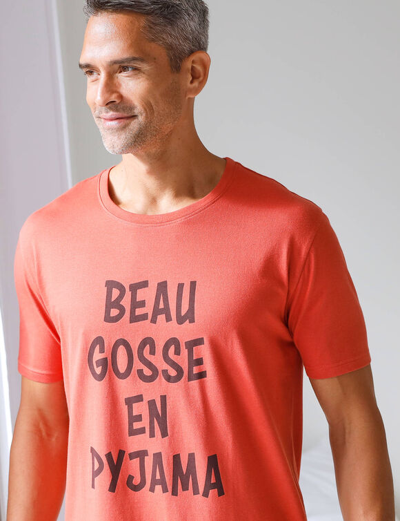 Pyjama short imprimé message, manches courtes (tomette)