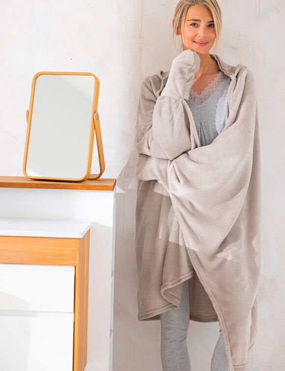 Plaid polaire à capuche (écru)