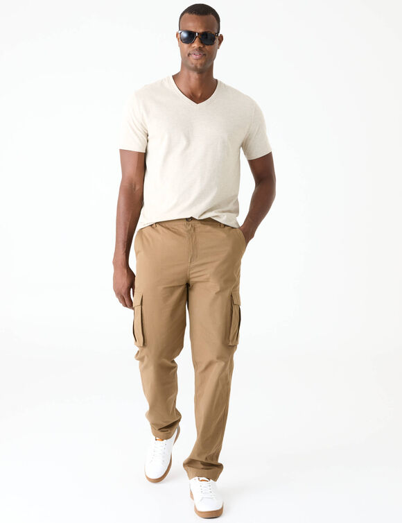 Pantalon cargo en toile ripstop ceinture &eacute;lastiqu&eacute;e c&ocirc;t&eacute;s   (beige fonc&eacute;)