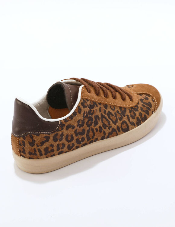 Vintage sneakers in splitleer met luipaardprint (bruin / zwart)