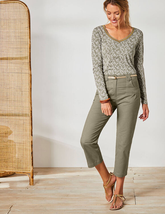 Pantacourt droit stretch (kaki clair)