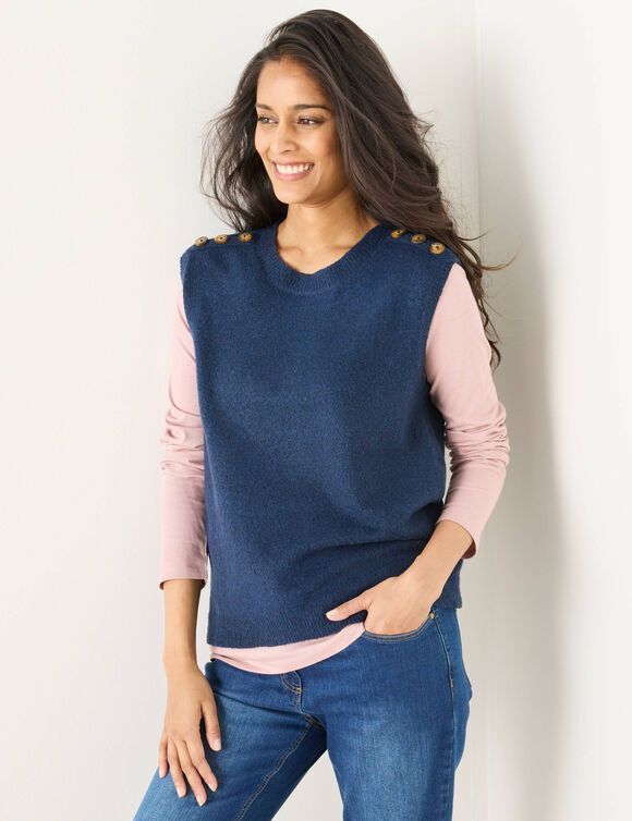 Pull sans manches, épaules boutonnées (marine)