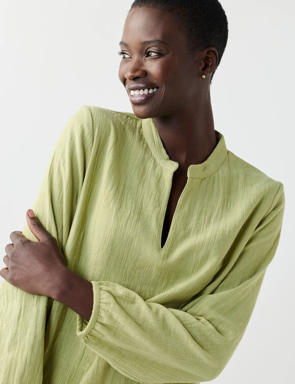 Tunique unie col tunisien  (vert mousse)