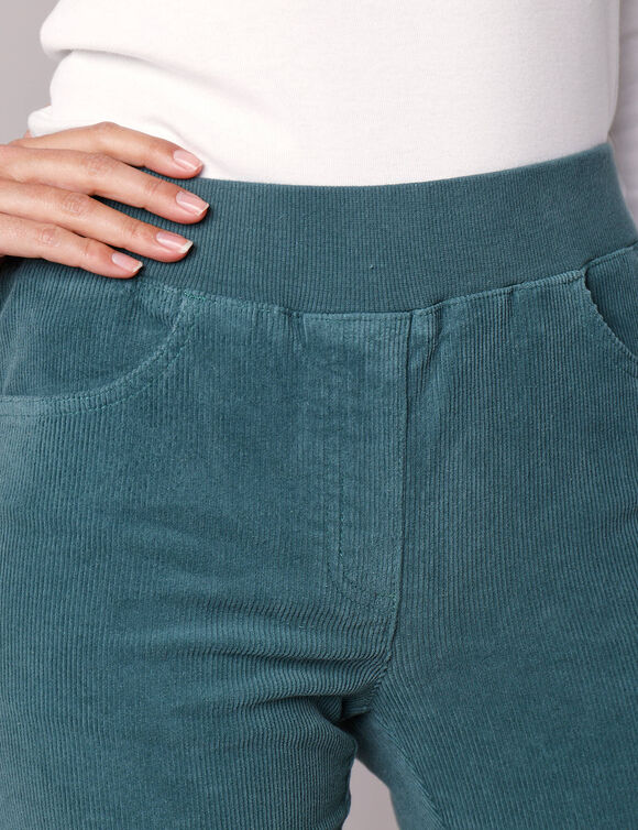 Pantalon droit "ultra-confort", en velours côtelé  (vert grisé)