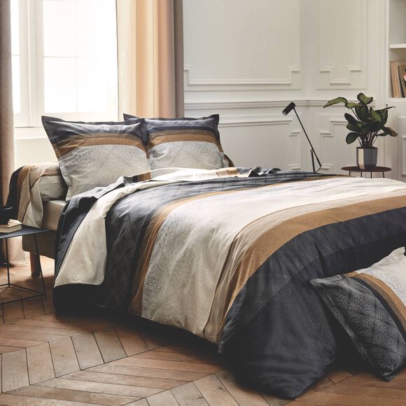Linge de lit Tiago satin de coton imprim&eacute; (noir)