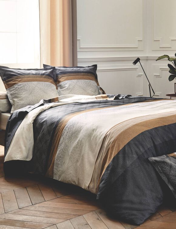 Linge de lit Tiago satin de coton imprim&eacute; (noir)
