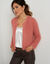 Gilet paletot, maille perl&eacute;e fils brillants (rose blush)