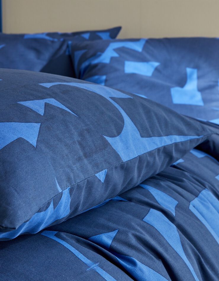Linge de lit Puzzle en coton imprimé géométrique (bleu)