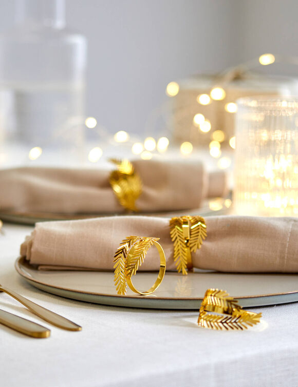 Ronds de serviettes feuillage, métal doré - lot de 4  (doré)