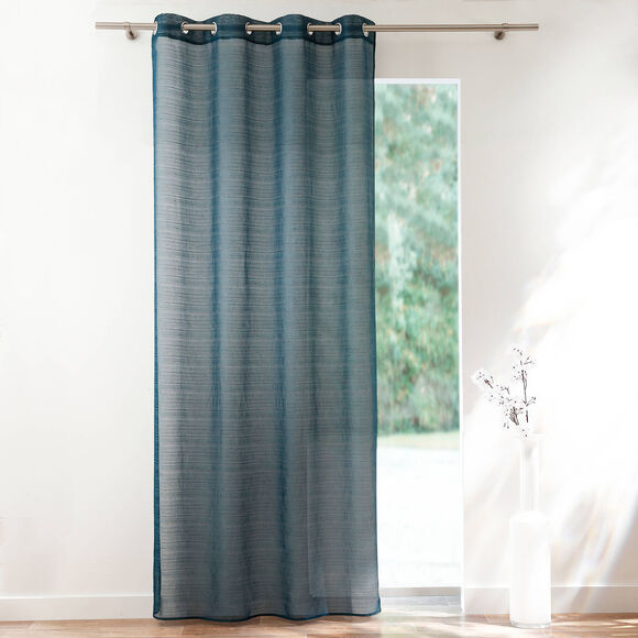 Paneelgordijn in voile met fijn strepenmotief (eendenblauw)
