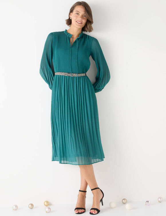 Robe unie mi longue, voile plissé (émeraude)