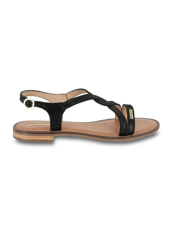 Platte sandalen in leer, Hastral (zwart)