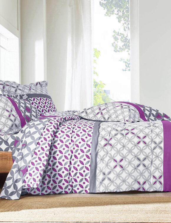Linge de lit Marlow motifs g&eacute;om&eacute;triques - coton 57 fils/cm&sup2; (gris / violet)
