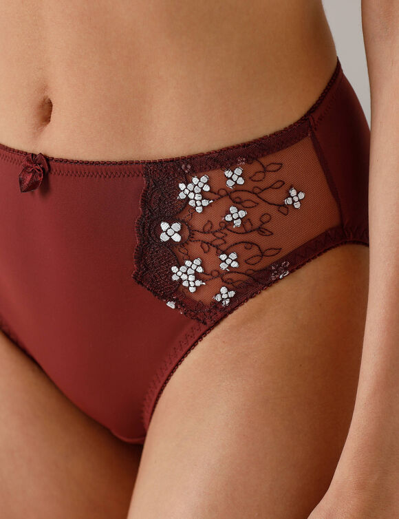 Slip in microvezel en geborduurde tule Caminata (chocolade)