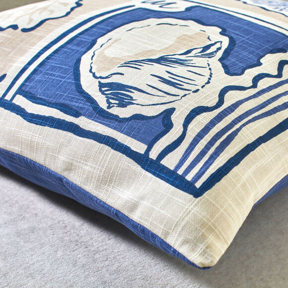 Coussin imprim&eacute; coquillages (blauw / beige)