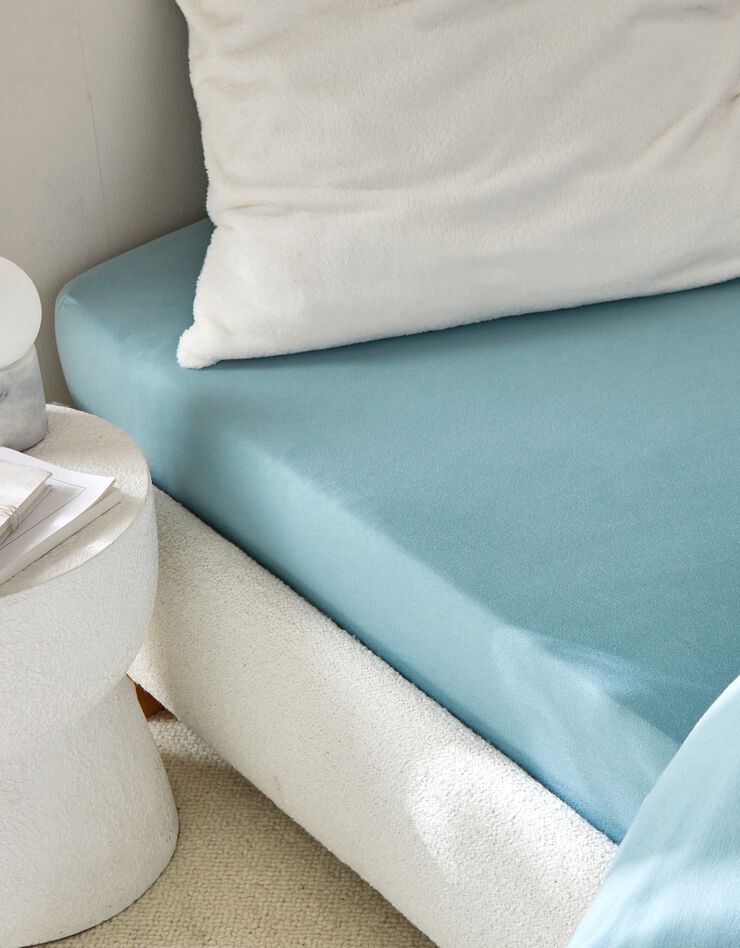 Omkeerbaar bedlinnen in jerseyfleece met pluchetouch (blauw)