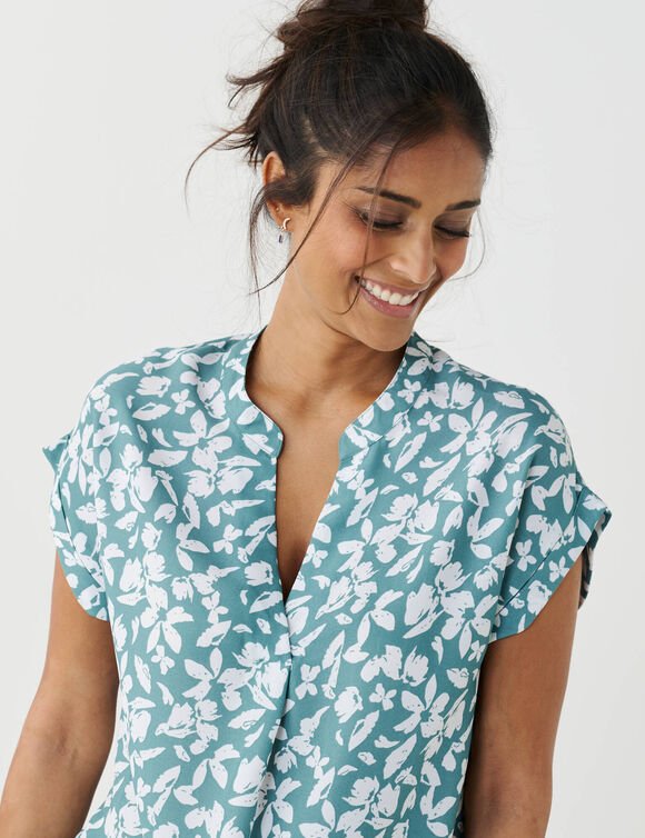 Tunique imprim&eacute;e, manches &agrave; revers (vert / blanc)