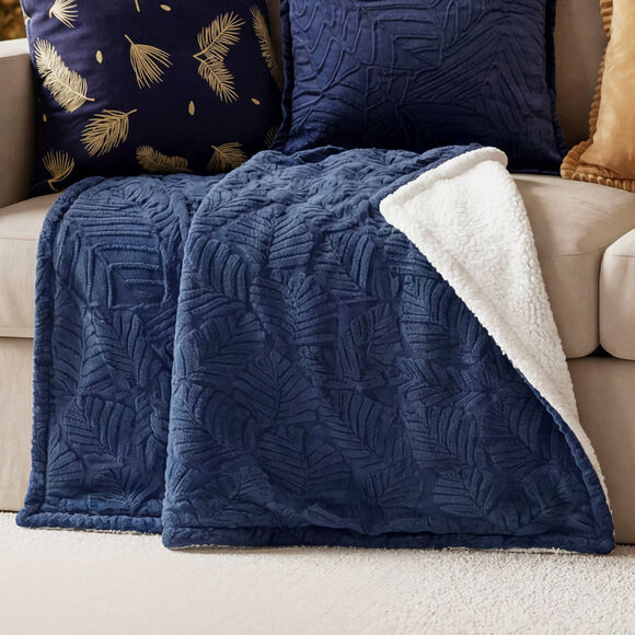 Fleece-plaid met reli&euml;f, voelt aan als pluche (marineblauw)