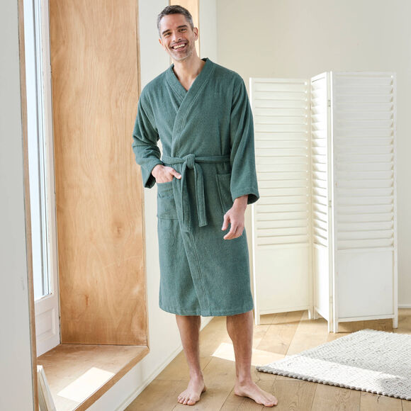 Peignoir mixte adulte col kimono &eacute;ponge bouclette  (eucalyptus)