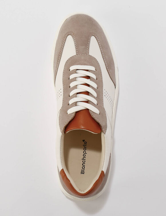 Baskets compens&eacute;es cuir bi-mati&egrave;re &agrave; lacets  (blanc)