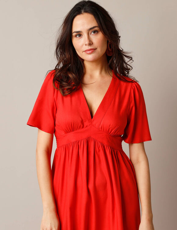 Robe longue volantée unie, manches courtes (grenadine)