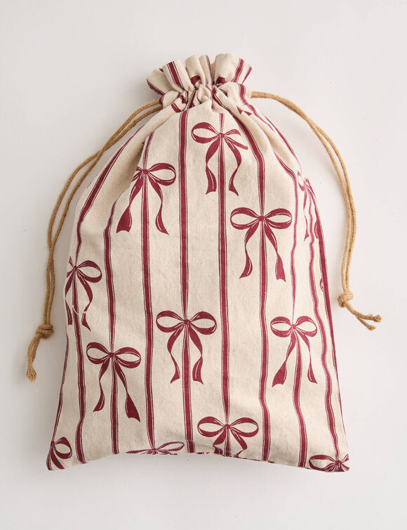 Stoffen zakje met strikmotief - set van 2 (naturel/rood)