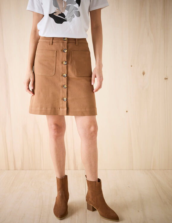Jupe évasée courte boutonnée (caramel)