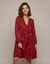 Robe courte col rond, manches 7/8&egrave;me, imprim&eacute; fleurs (bordeaux / rouge)