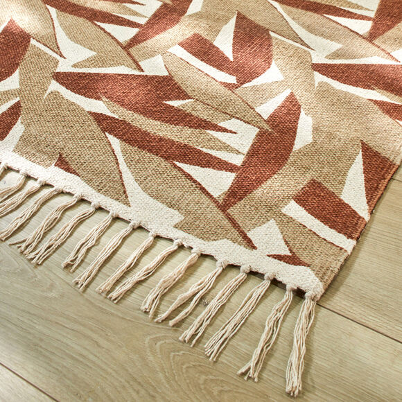 Tapis à franges, coton (vert / chocolat)