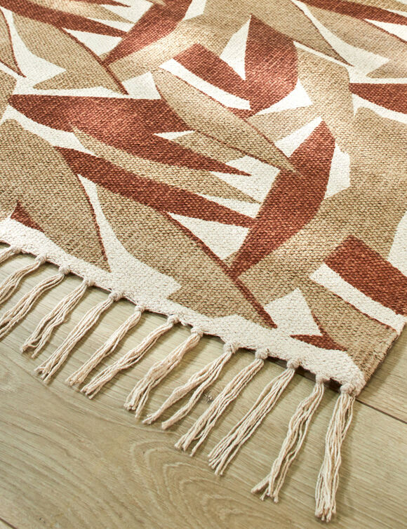 Tapis à franges, coton (vert / chocolat)