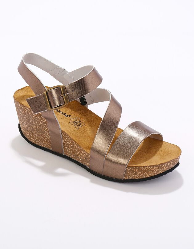 Sandales compensées cuir semelle liège - argenté (bronze)