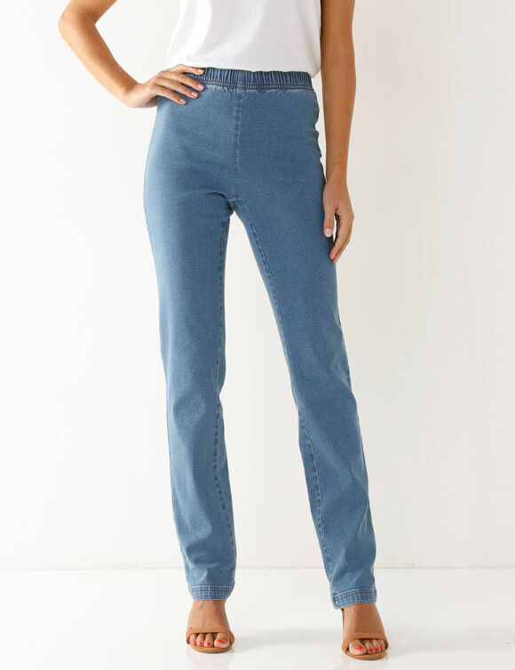 Jean sculptant, ceinture ventre plat (bleached)