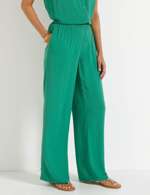 Pantalon large taille &eacute;lastiqu&eacute;e uni, cr&eacute;pon fluide (vert)