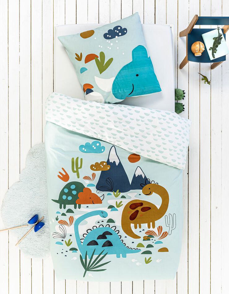Bedlinnenset Dinosaurus met reliëf - katoen (blauw)