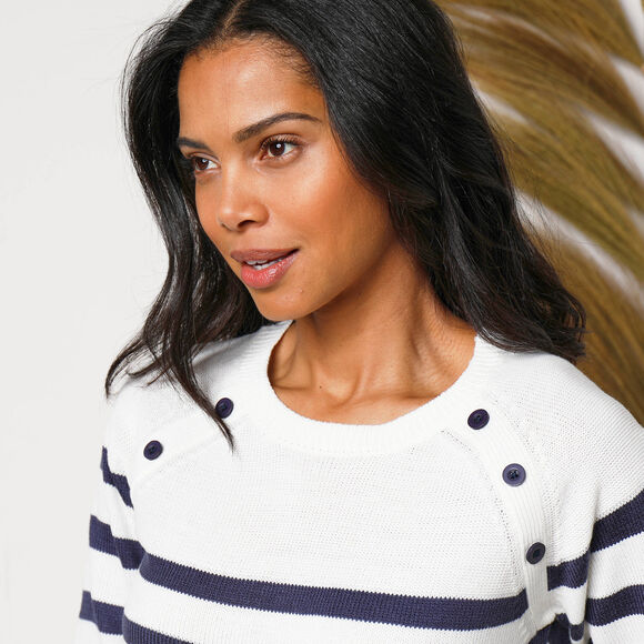 Pull marini&egrave;re manches longues ray&eacute; (&eacute;cru / marine)