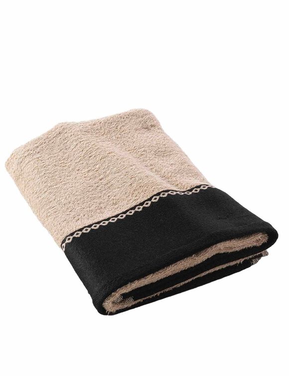 Effen badlinnen 450 g/m² met jacquard sierrand, zacht comfort (zandkleur)