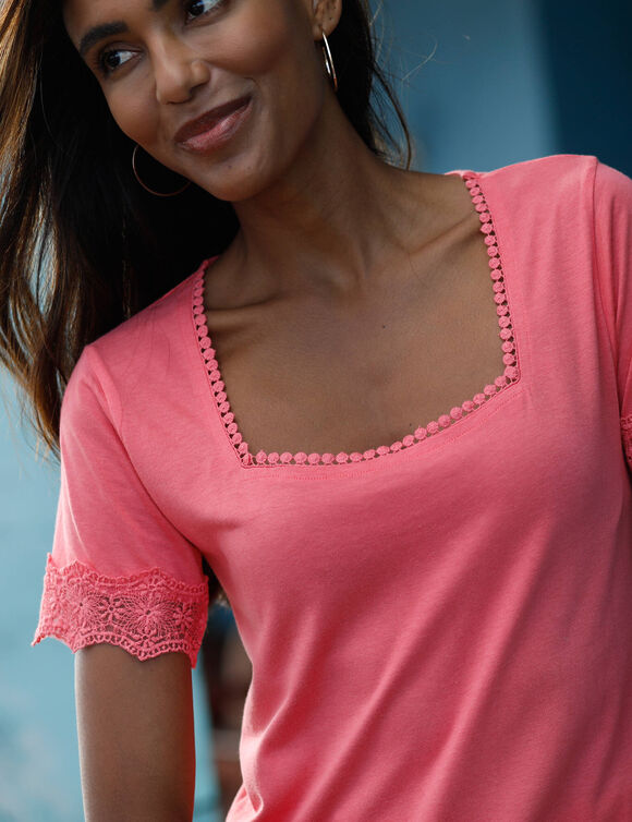 T-shirt col carré galon fantaisie (bois de rose)