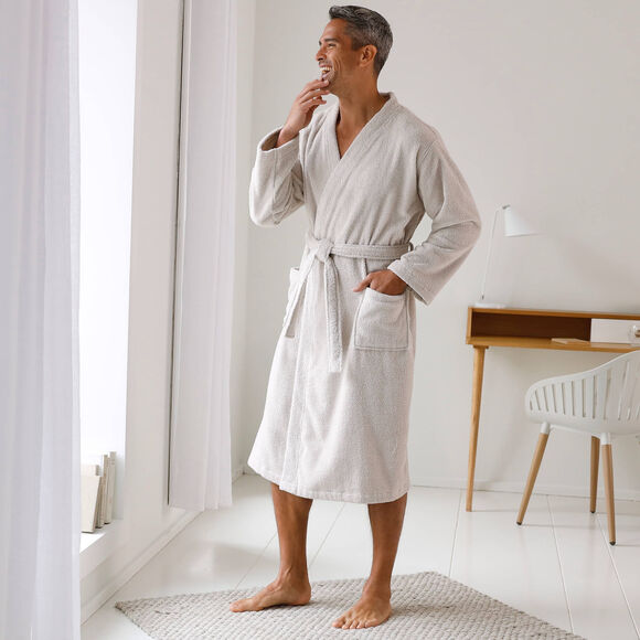 Peignoir mixte adulte col kimono éponge bouclette  (sable)