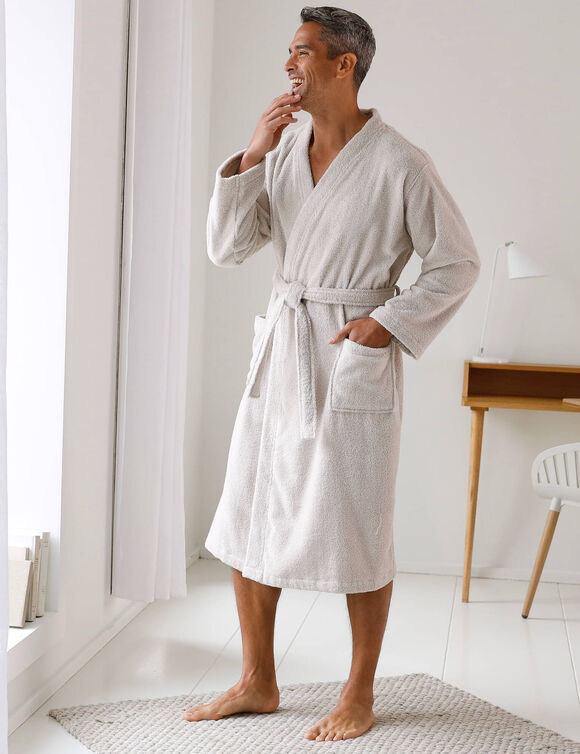 Peignoir mixte adulte col kimono éponge bouclette  (sable)