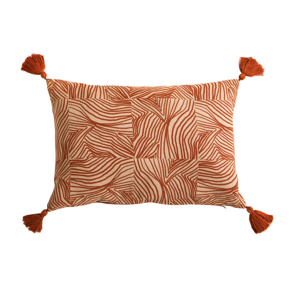 Coussin rectangulaire imprimé empreintes (naturel / terracotta)