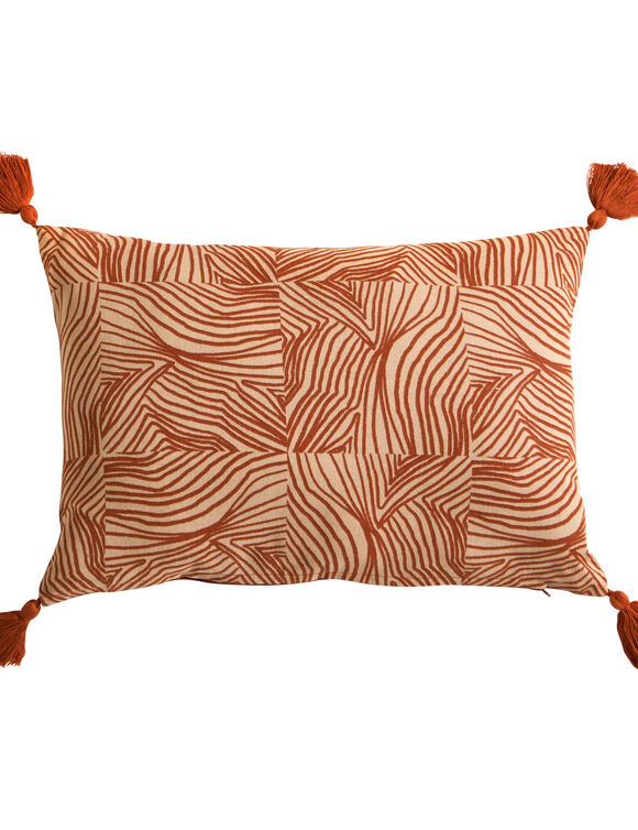 Coussin rectangulaire imprimé empreintes (naturel / terracotta)