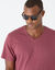 T-shirt met V-hals en korte mouwen (DONKERROZE)