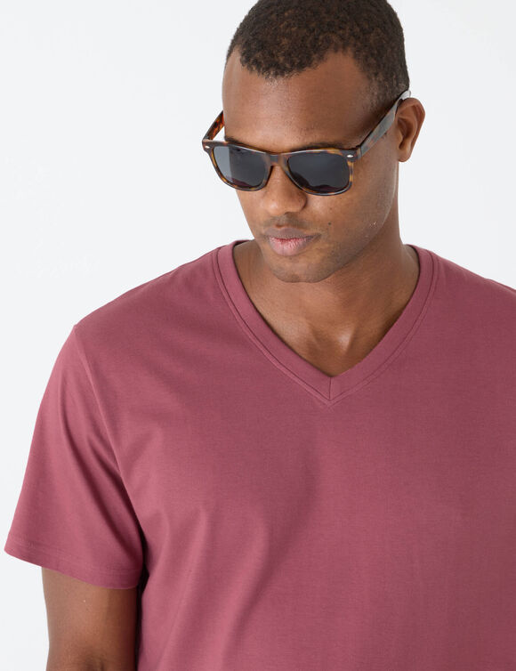Tee-shirt col V manches courtes (rose fonc&eacute;)