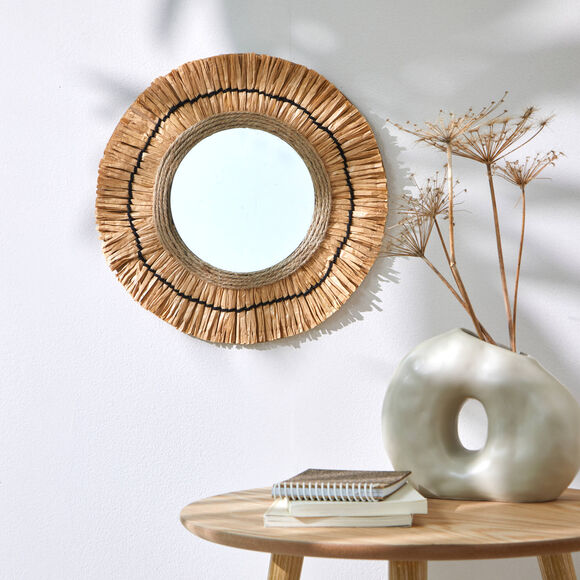 Miroir mural rond effet raphia (naturel)
