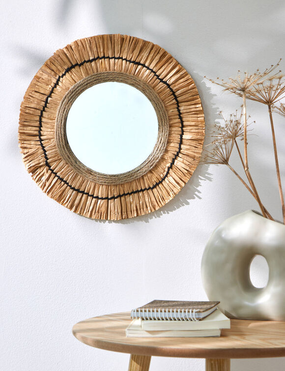 Miroir mural rond effet raphia (naturel)