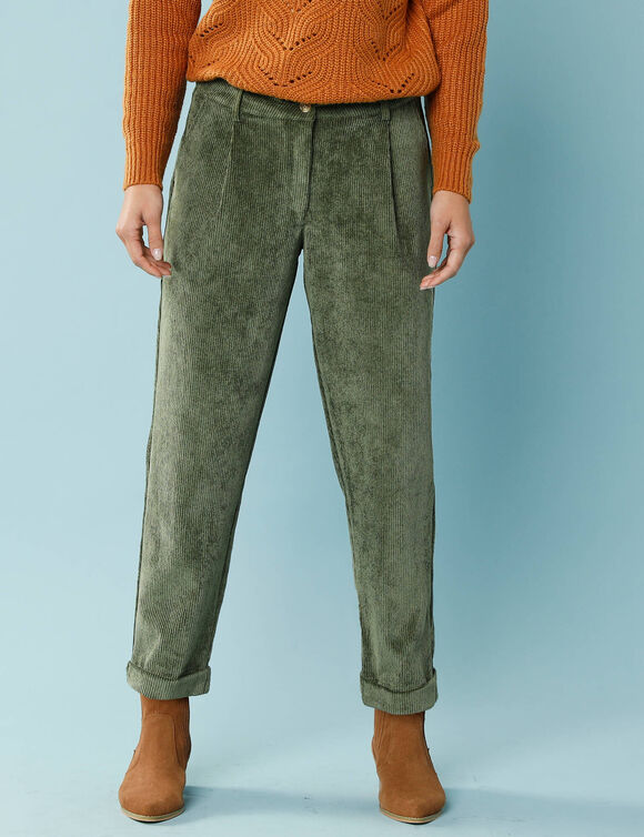 Pantalon 7/8&egrave;me en velours, Sp&eacute;cial Petites (kaki)