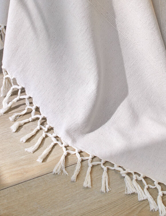   Plaid ou jeté uni coton tissage artisanal (écru)