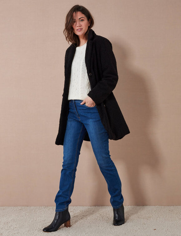 Manteau maille bouclette col tailleur (noir)