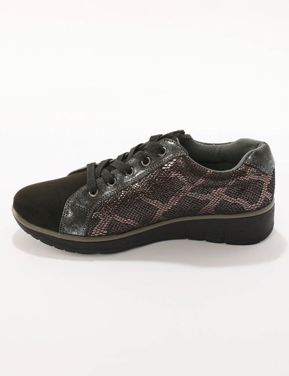 Sneakers met sleehak, fantasiemotief en suedine (zwart)